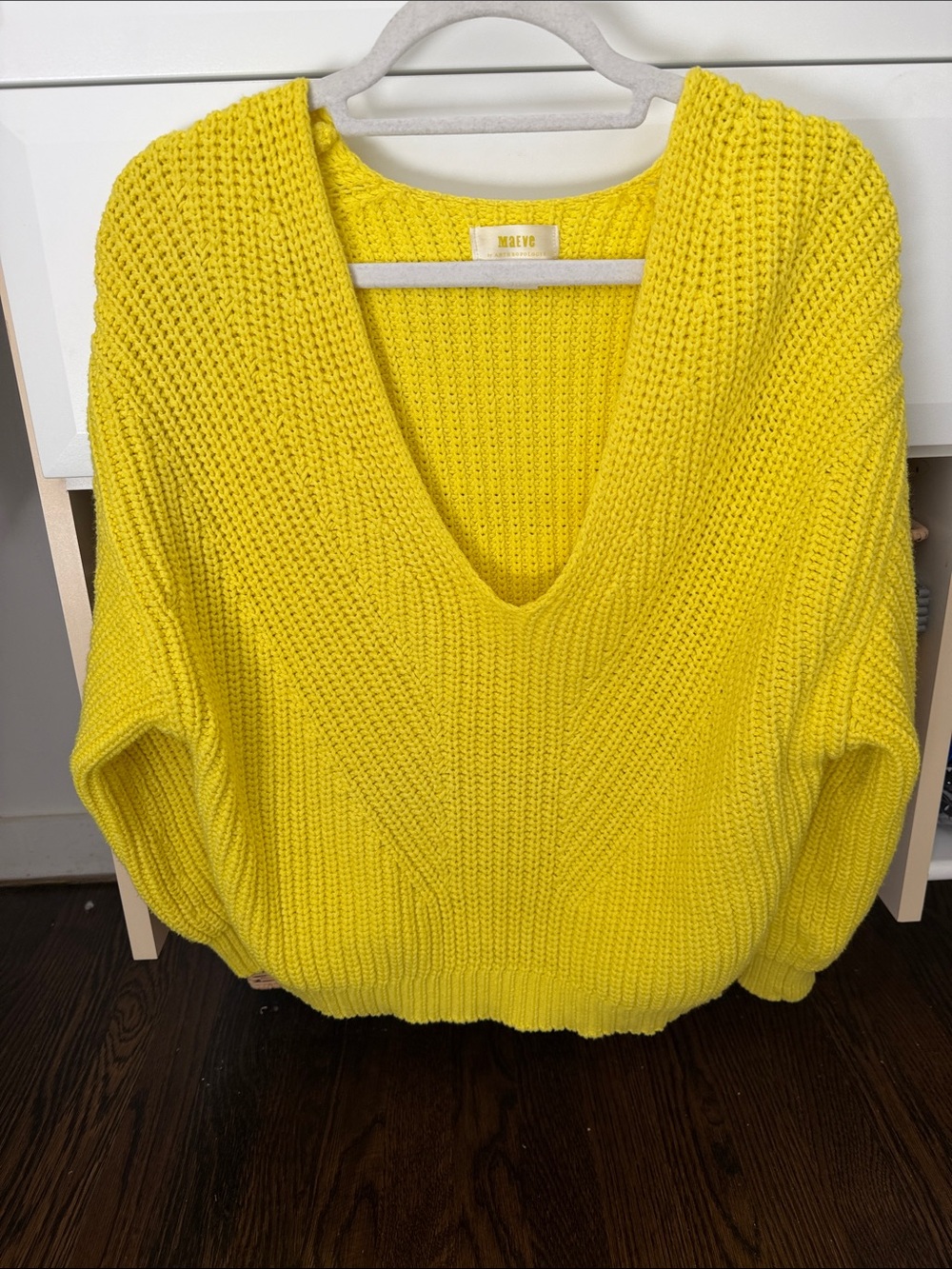 Anthropologie Maeve Lemon Yellow V-Neck Chunky Knit Sweater